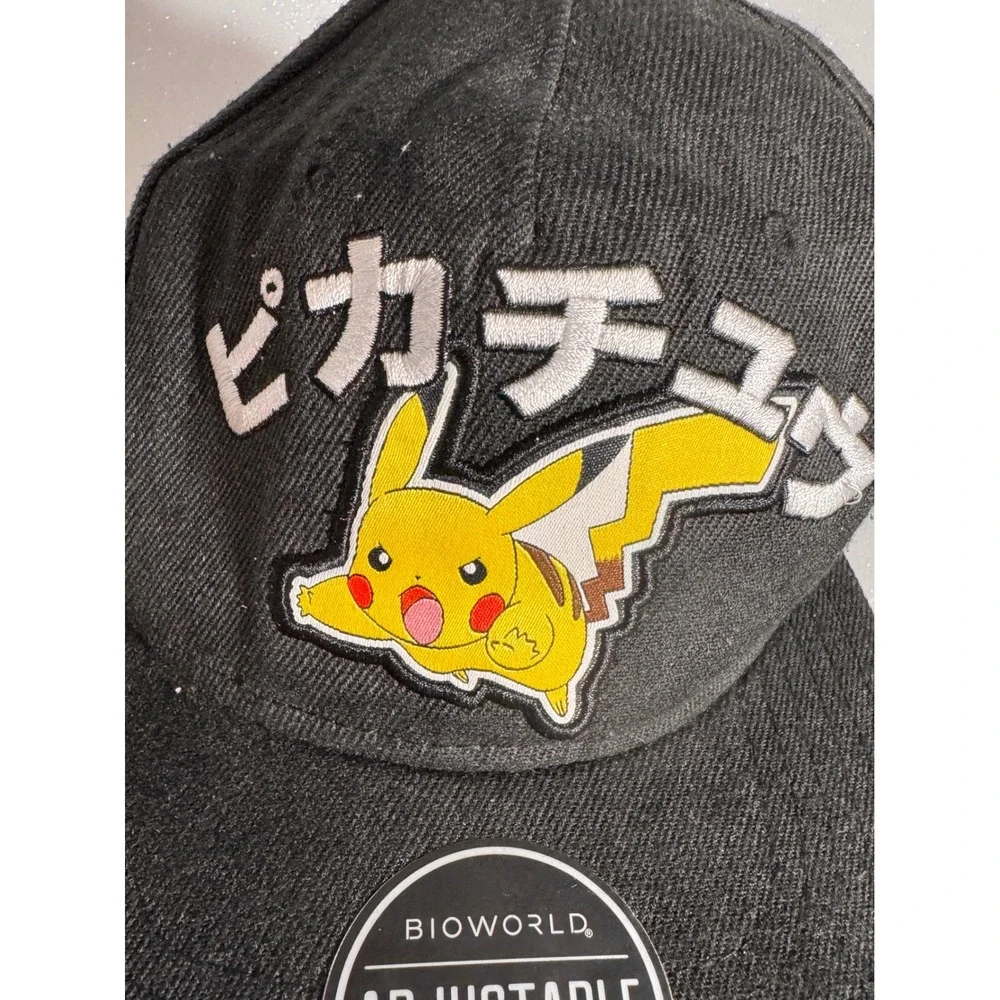 Bioworld Pokemon Pikachu Snapback Hat Black Japanese Katakana Adjustable OSFM